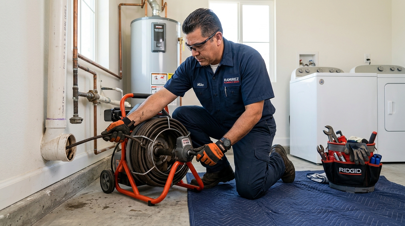 Licensed plumber performing emergency emergency drain cleaning in Van Nuys, CA